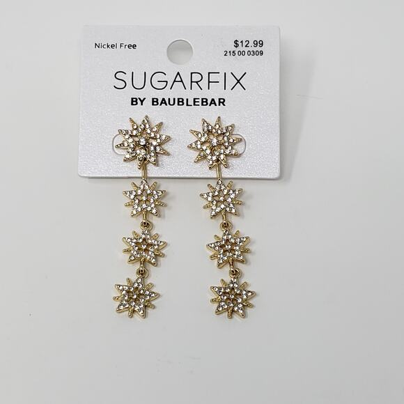 NWT Sugarfix by Baublebar Gold-Tone Star Dangle Rhinestone Earrings Women's - Picture 1 of 9